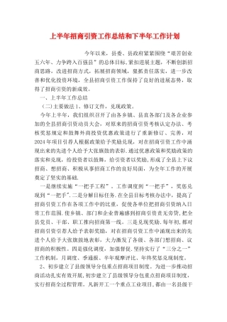 上半年招商引资工作总结和下半年工作计划