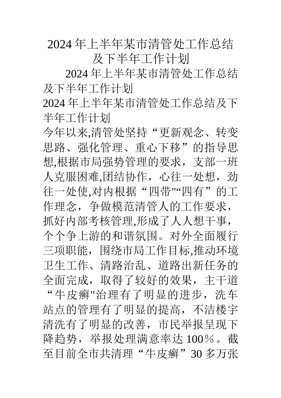 上半年某市清管处工作总结及下半年工作计划_第1页