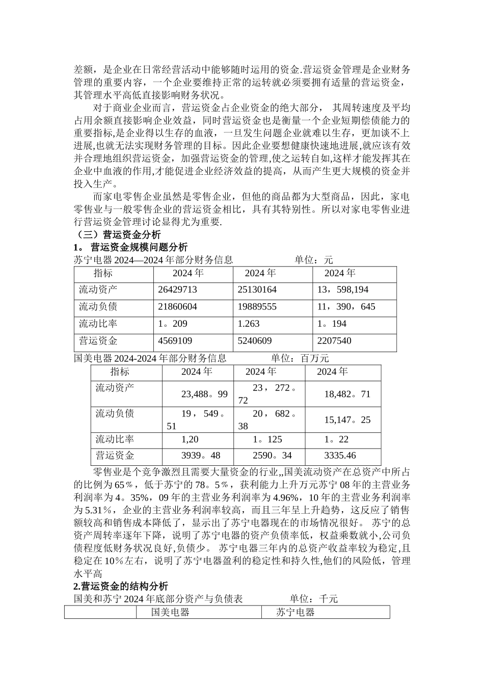上市公司营运资金管理——以苏宁电器和国美电器为例_第3页