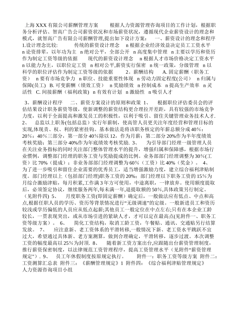 上海XXX有限公司薪酬管理方案_第1页