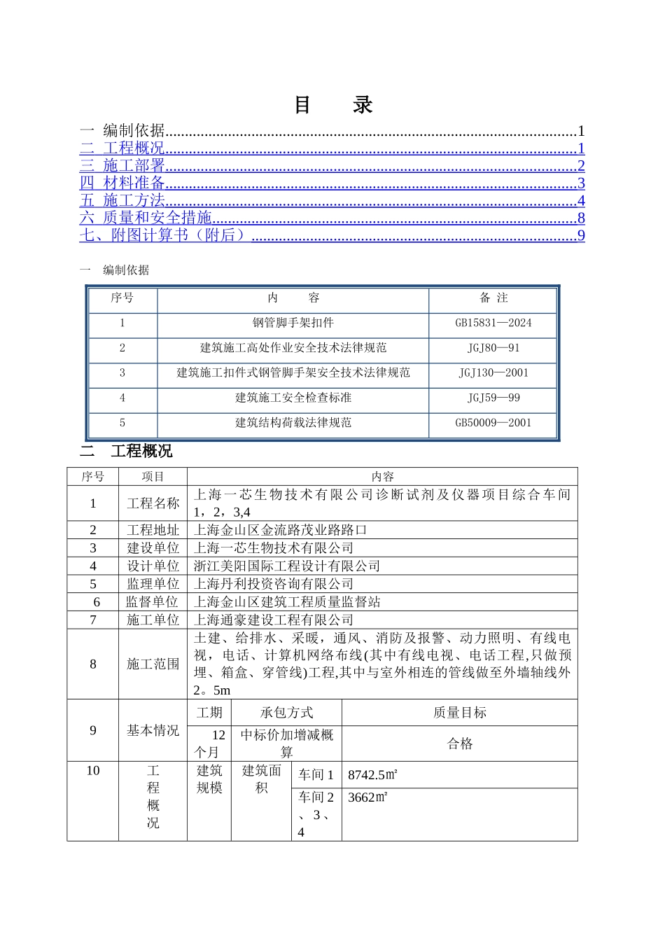 上海一芯生物技术有限公司厂房落地式钢管脚手架卸料平台施工方案_第1页