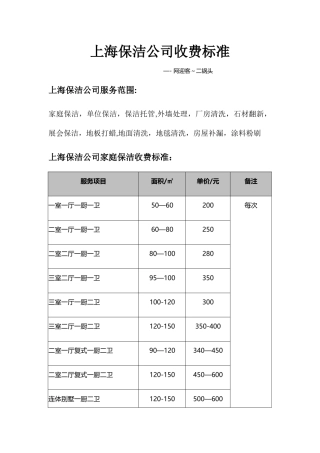 上海保洁公司收费标准