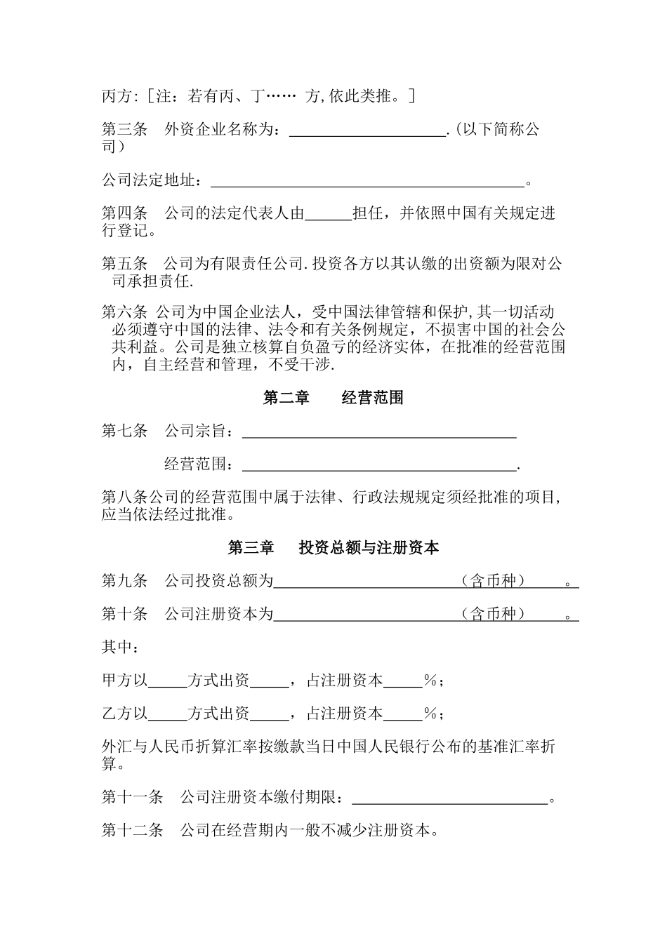 上海外商独资公司章程模板_第2页