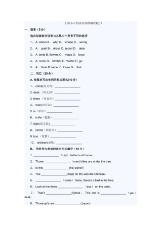 上海小升初英语模拟测试题及答案i