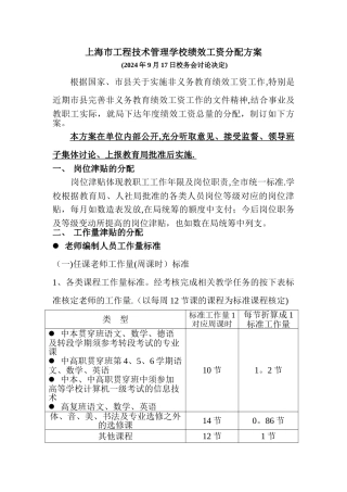 上海工程技术管理学校绩效工资分配方案