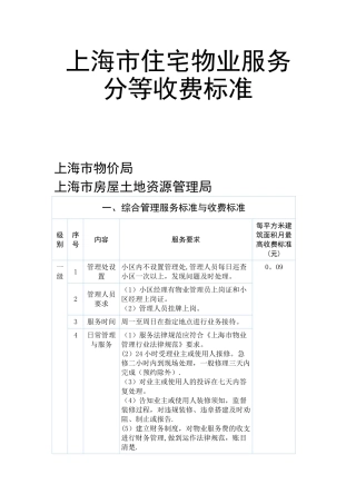 上海市住宅物业服务分等收费标准