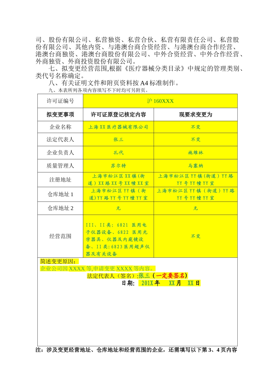 上海市医疗器械经营企业许可证变更申请表模板_第2页