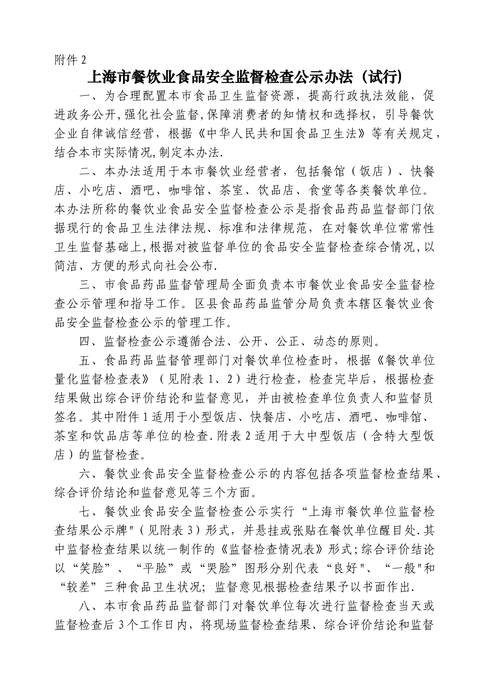 上海市餐饮业食品安全监督检查公示办法_第1页