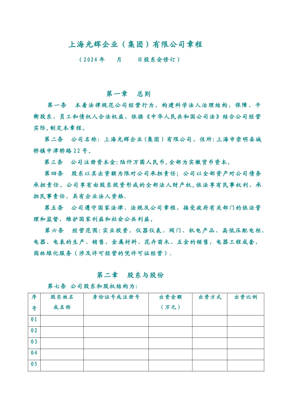 上海某企业有限公司章程_第1页