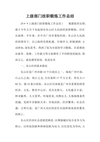 上级部门挂职锻炼工作总结