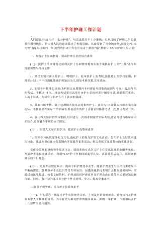 下半年护理工作计划与下半年文广新体局工作计划汇编