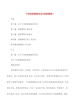 下村挂职锻炼总结与下派工作组工作总结汇编