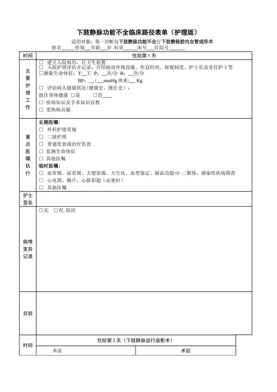 下肢静脉功能不全手术版的临床路径护理版题库_第1页