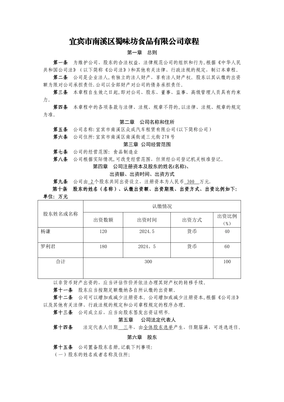 不设董事会、监事会的有限责任公司章程_第1页