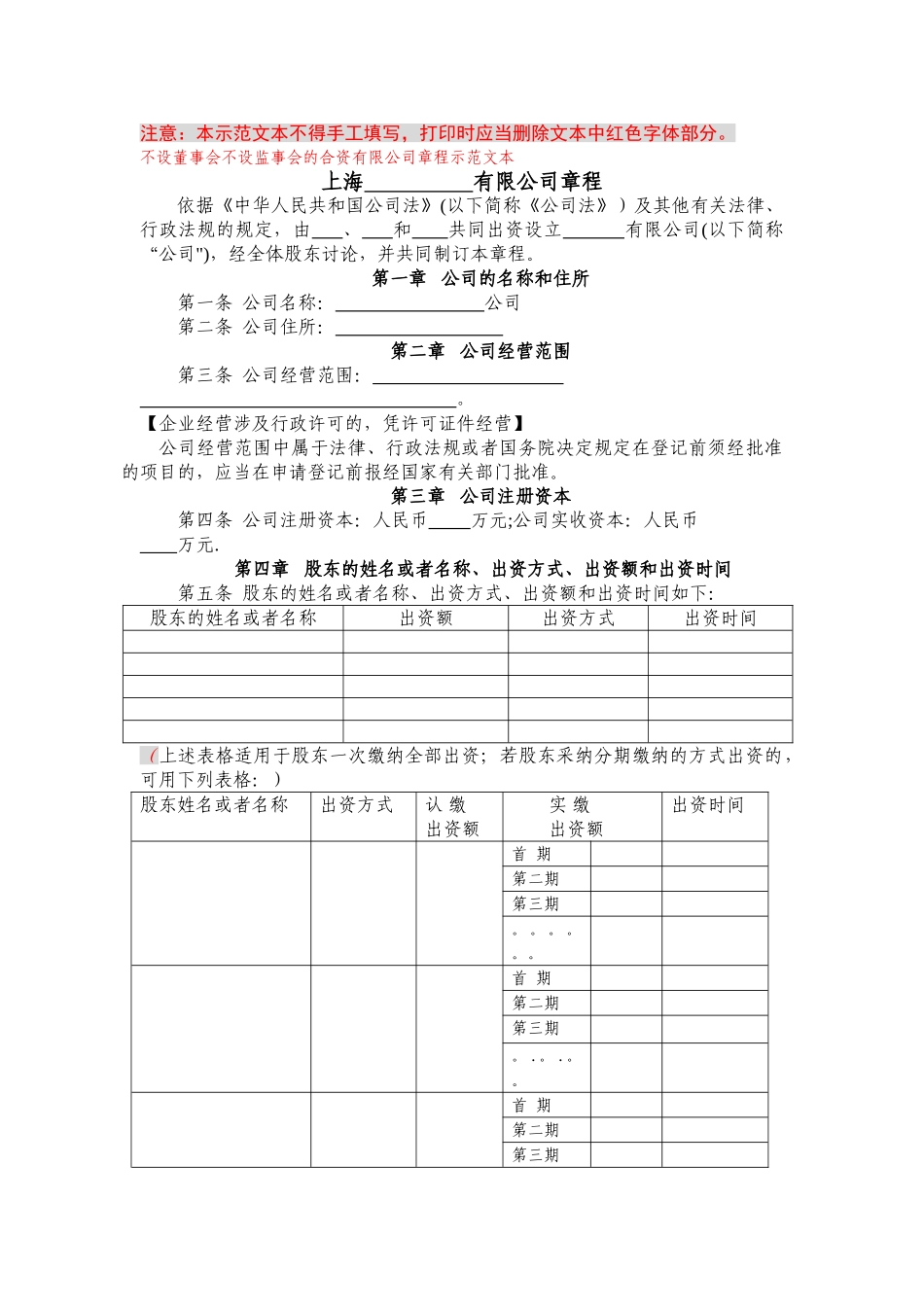 不设董事会不设监事会公司章程模板_第1页