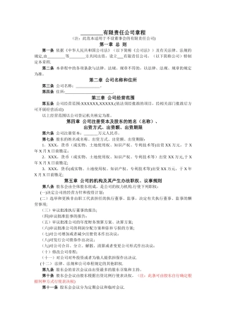不设董事会的有限责任公司章程(范本)