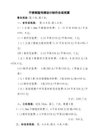 不锈钢宣传牌设计制作安装预算