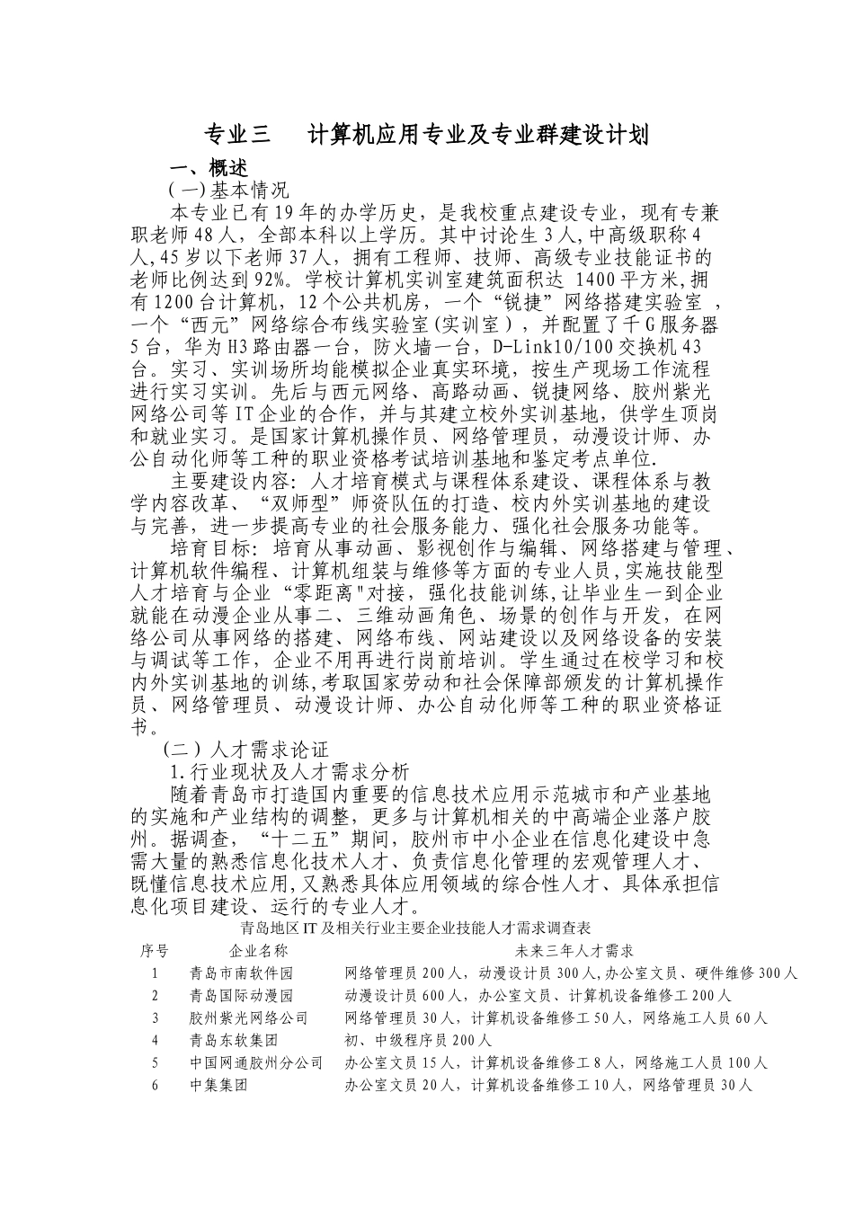 专业三---计算机应用专业及专业群建设计划_第1页