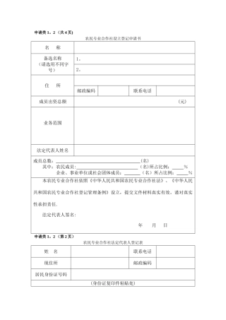 专业合作社登记申请书