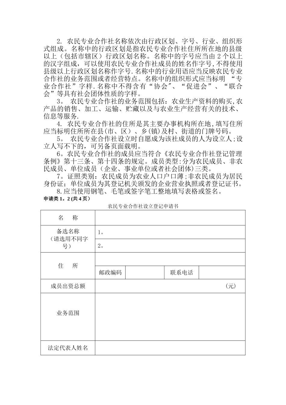 专业合作社登记材料范本_第2页