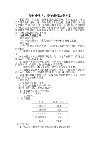 专业带头人、骨干教师培养方案