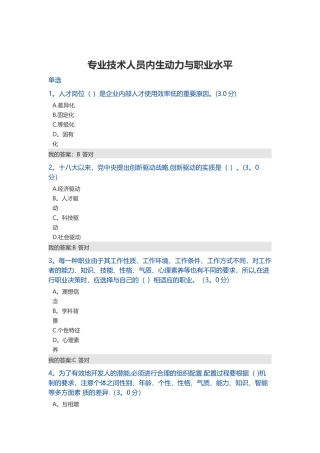 专业技术人员内生动力与职业水平