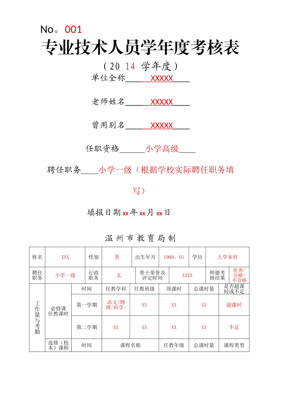 专业技术人员学年度考核表_第1页
