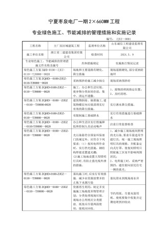 专业绿色施工节能减排的管理措施和实施记录
