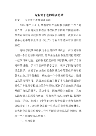 专业骨干教师培训总结