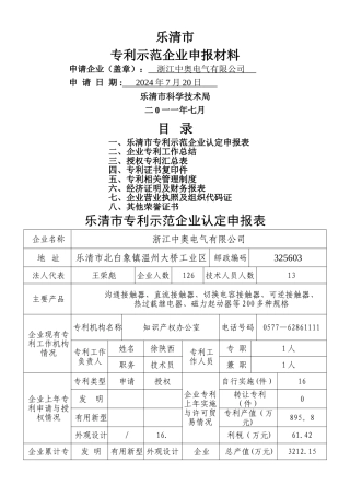 专利示范企业申报材料
