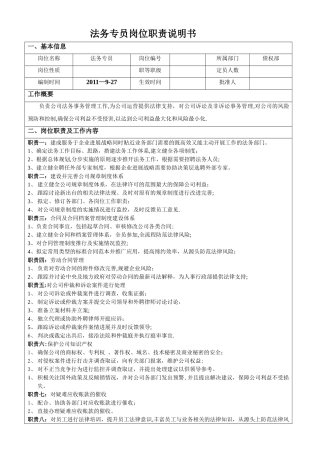 专员岗位职责说明书