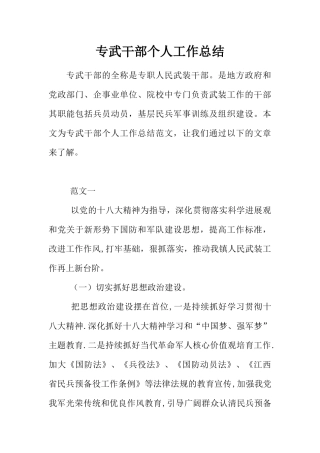 专武干部个人工作总结