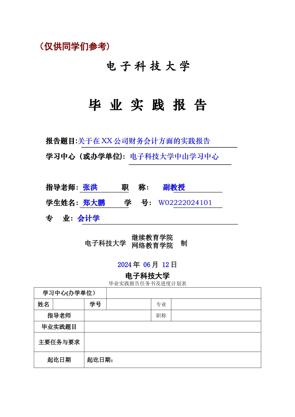 专科毕业实践报告样稿_第1页