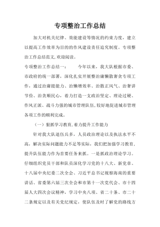 专项整治工作总结