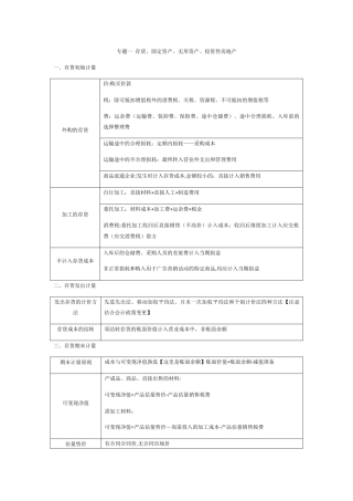 专题一-存货、固定资产、无形资产、投资性房地产