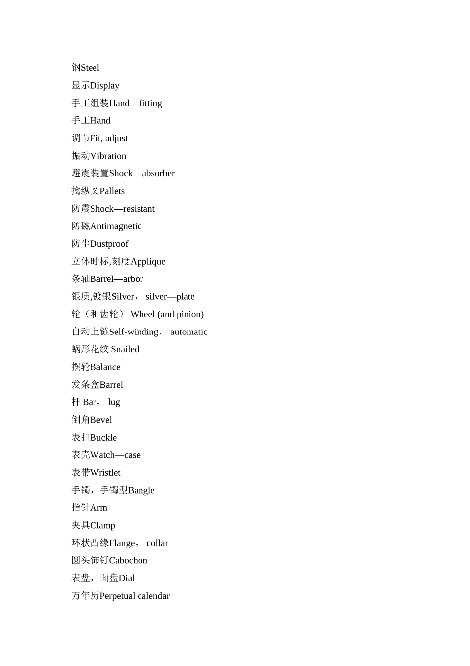 世界手表专业词汇中英文对照_第1页