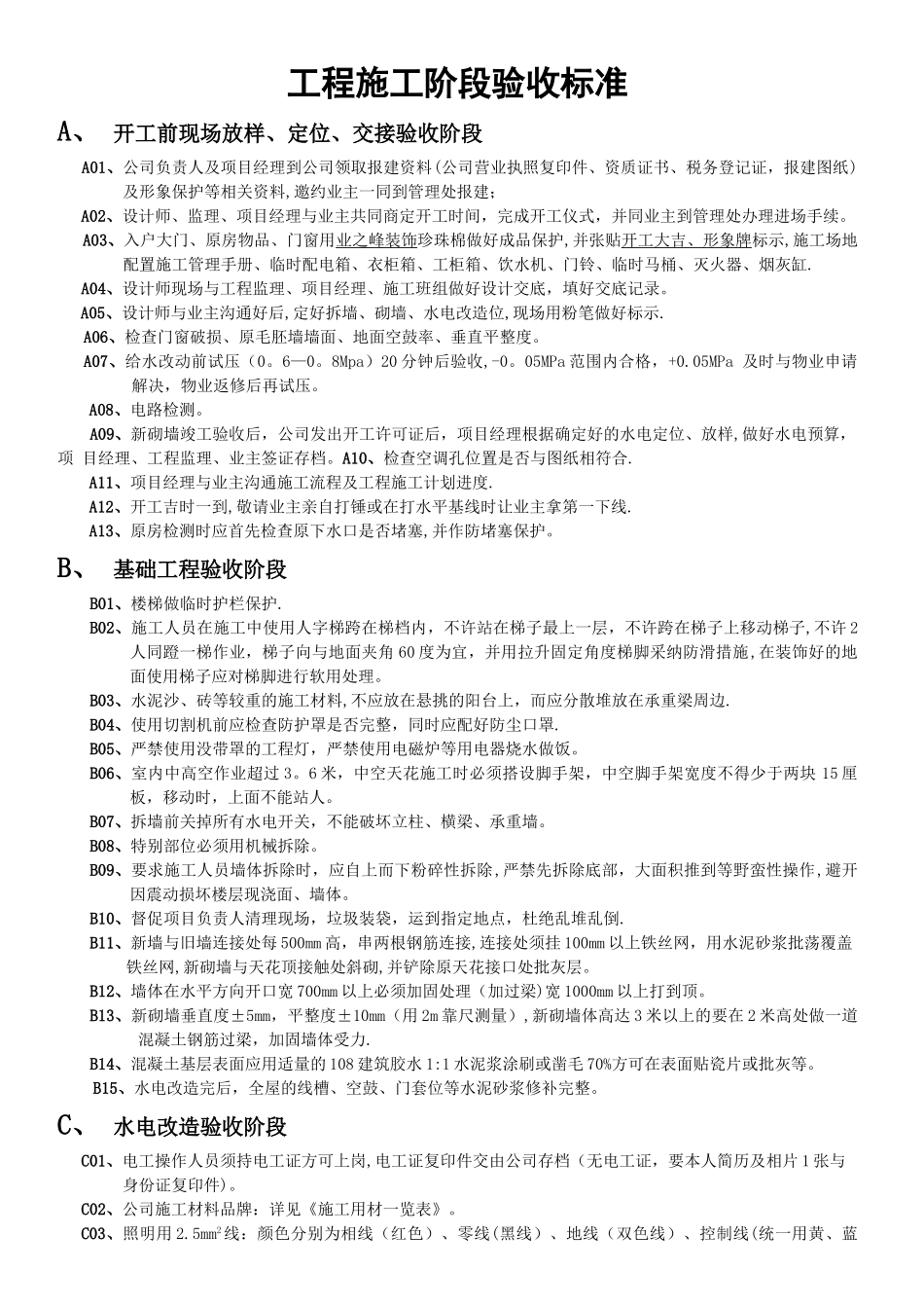 业之峰装饰工程施工阶段验收标准_第1页