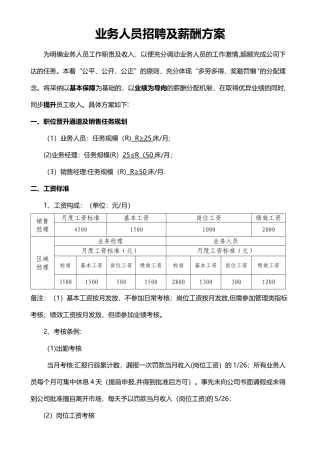 业务人员招聘及薪酬方案