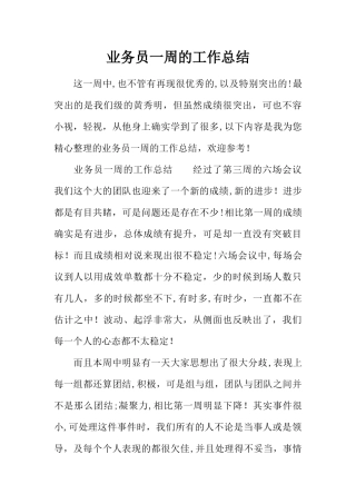 业务员一周的工作总结