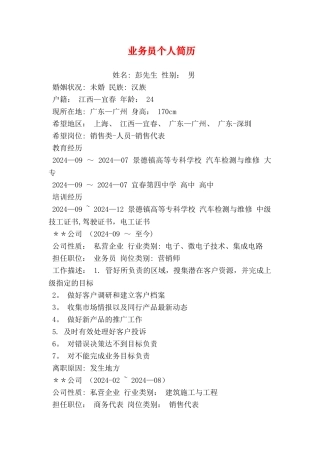 业务员个人简历