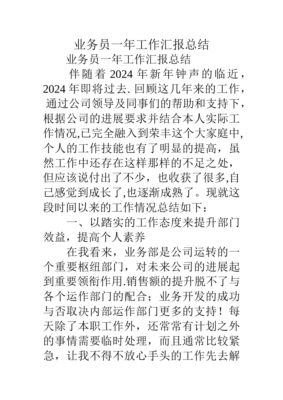 业务员一年工作汇报总结_第1页