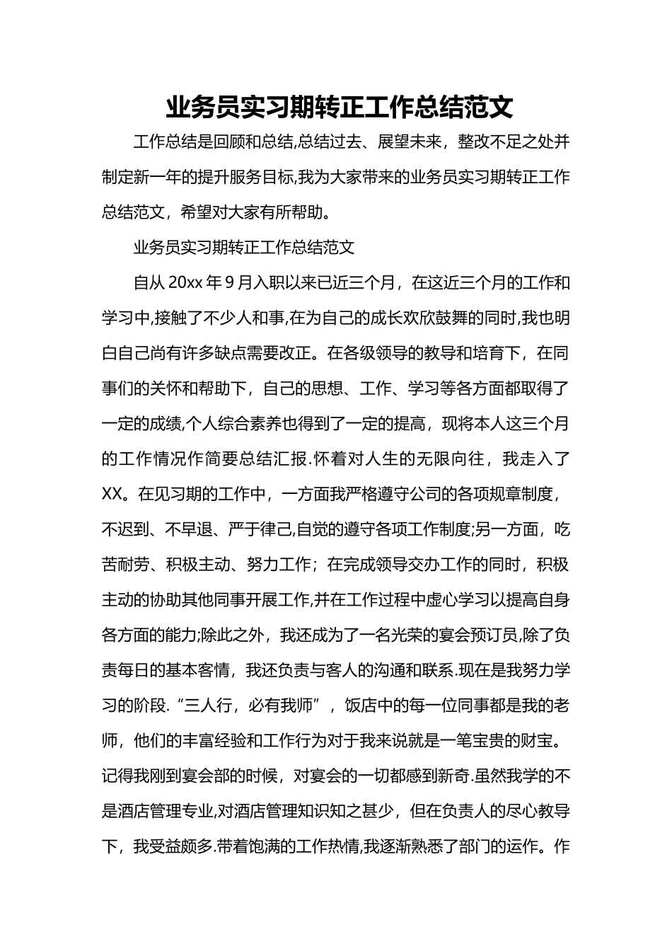 业务员实习期转正工作总结范文_第1页