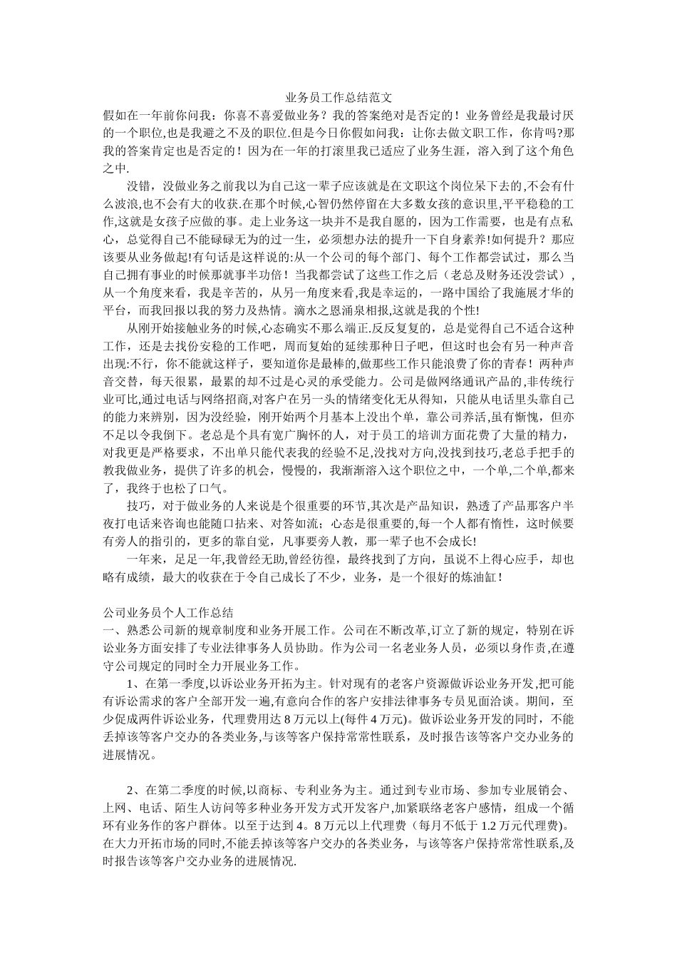 业务员工作总结范文_第1页