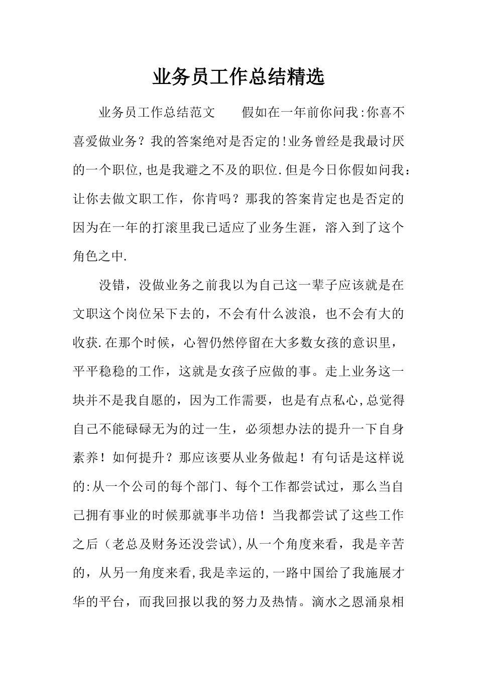 业务员工作总结精选_第1页