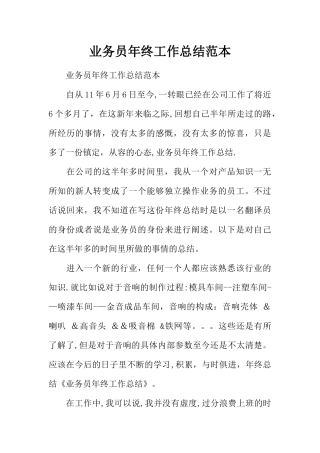 业务员年终工作总结范本