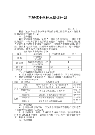 东屏镇中学校本培训计划