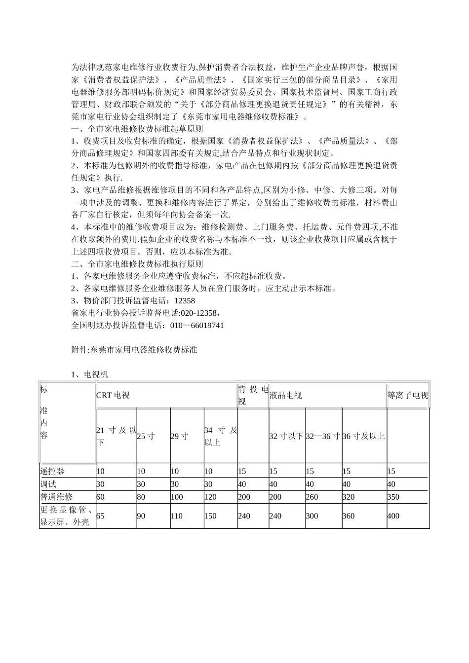 东莞市家用电器维修收费标准_第1页