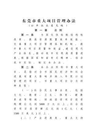 东莞重大项目管理办法