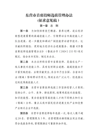 东营首席技师选拔管理办法