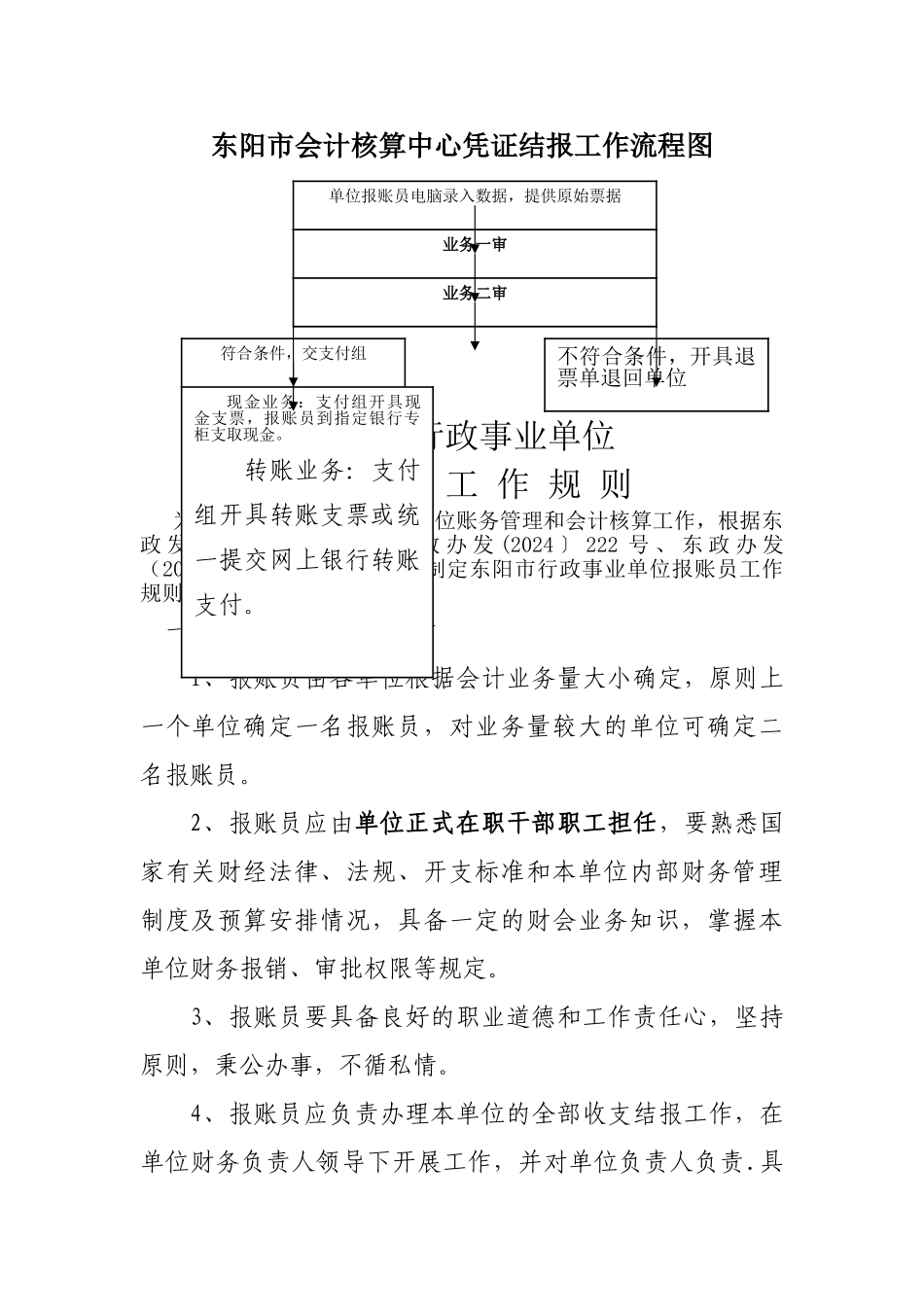 东阳市会计核算中心凭证结报工作流程图_第1页
